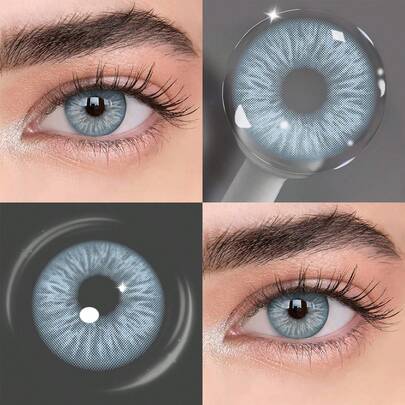  Lalens Meteor Blue Color Contact Lenses, Cosmetics, Back To School Essential, 1 Pair Black Color Contact Lenses - Natural Enlargement, Annual Replacement, Diameter 14.2mm, Suitable For Dates, Parties Or Daily Wear