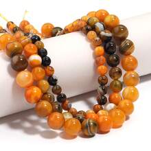 35-60pcs Vibrant Agate Beads For DIY Jewelry - 6-10mm, Ideal For Necklaces, Bracelets, Earrings, Crafting - Yellow and Black Striped Agate - View 4