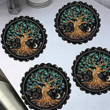 4 Pieces / 6 Pieces / 8 Pieces Kitchen Tablecloths With The "Tree Of Life" Pattern. Round Tablecloths. Round Table Mats. Festival Table Decorations. Seasonal Home Decorations, With A Size Of 13.7 Inches * 13.7 Inches. Round Design. Festival Decorations, Made Of Thick And High-Quality Linen Material. - Multicolor - View 1