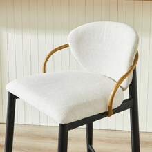 Set Of Two Height-Adjustable Beige Chenille Bar Stools With Contrasting Black And Gold Details. Includes One High Stool With Backrest And Leg Rest, Ideal For Kitchen Islands. - Beige + Black + Gold - View 2