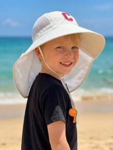 1 pieza Sombrero de chal con bordado de letras A-Z 26, gorra con bordado de letras, sombrero de sol de ala ancha y malla transpirable, silbato, color aleatorio - 1PC - Ver 7