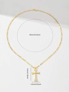 1pc European & American Classic Copper Inlaid Zirconia Bone Shaped Jesus Cross Pendant Necklace, Limited Edition "Light Of Protection", Suitable As Gift For Christmas, Thanksgiving, Halloween, Mother's Day, Valentine's Day, Friends, Believers, First Holy Communion, Daily Wear And Prayer - Yellow Gold - View 6