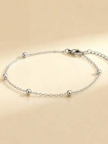 Elegant Gold-Tone Stainless Steel Beaded Bracelet - Adjustable, Tarnish-Resistant Chain, Suitable For Women - Perfect Gift, Bracelet, Gold, Women's Gift - Bracelet - View 1