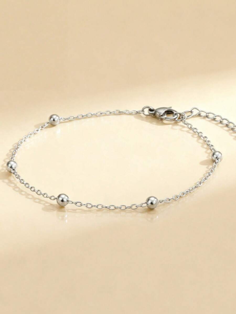 Elegant Gold-Tone Stainless Steel Beaded Bracelet - Adjustable, Tarnish-Resistant Chain, Suitable For Women - Perfect Gift, Bracelet, Gold, Women's Gift - Bracelet - View 1