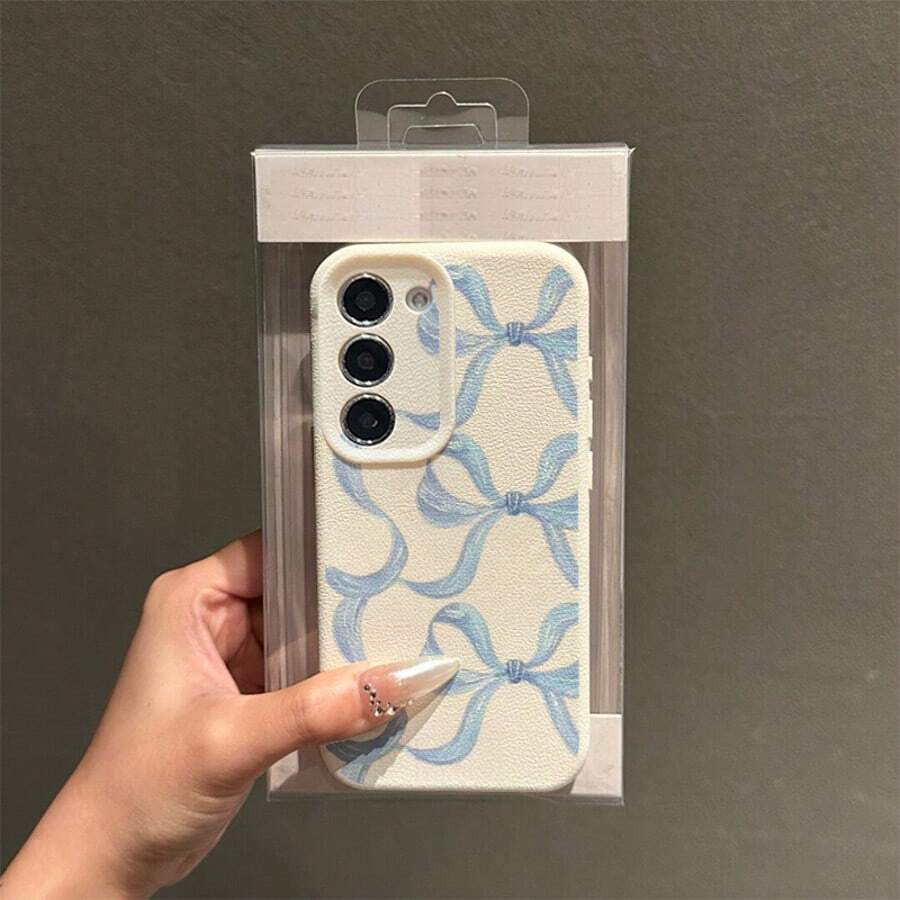 1个TPU材质清新简约蓝色蝴蝶结设计时尚手机壳，适用于三星/A05s/A12/A13/A14/4G/A15/A21s/A23/A25/A32/5G/A34/A35/A50s/A51/A52/A53/A54/A55/A71/A72/A73/S10/S20FE/S20Ultra/S21Ultra/S22/S22Plus/S23/S24、/10C/12C/Note10/11/12/13/ProPlus/Note8/9Pro等型号，全包防摔软壳手机保护套 - 白色 - 查看 1