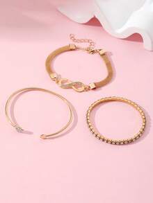 3 Piecesset Of Niche Infinite 8-Shaped Bracelet With Versatile Heart Opening Bracelet Set With Rhinestone Infinite Symbol - 8-character Infinity Symbol - View 2