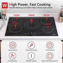 Electric Cooktop 30 Inch, IsEasy Ceramic Cooktop 5 Burners, Electric Stove Top Built-In Countertop 8200W With 9 Heating Level, 220-240V, Hard Wire, No Plug - Black - View 4