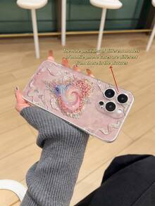 加厚透明防摔UV喷漆粉色TPU手机壳，饰有个性化油画蕾丝蝴蝶爱心图案，兼容 17/17 Air/17 Pro/17 Pro Max、16/16 Plus/16 Pro/16 Pro Max、15/15 Plus/15 Pro/15 Pro Max、14/14 Plus/14 Pro/14 Pro Max、13 Mini/13/13 Pro/13 Pro Max、Galaxy系列 - 彩色 - 查看 4