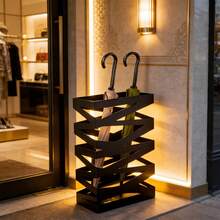 Large Capacity Iron Umbrella Stand With Hollow Design - Holds 16 Umbrellas Entryway Organizer Rack For Home & Office - Black - View 3