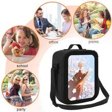 Japanese Kimono & Cherry Blossom Insulated Lunch Bag - Black Thermal Lunch Tote, Lunch Bag For Woman Man Adults With Front Pocket Insulated Lunch Tote - 黑色 - 查看 5
