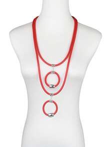 MARLIWOO 1pc Fashionable Hollow Geometric Layered Necklace, Minimalist Daily Jewelry For Women - Multicolor - View 3