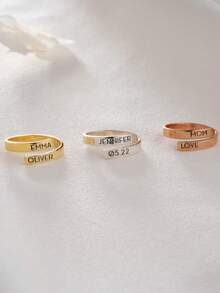 Nhẫn đôi khắc tên theo yêu cầu, nhẫn khắc tên, nhẫn đôi điều chỉnh được dành cho bạn thân, nhẫn đôi thanh lịch, nhẫn đôi có khắc tên, nhẫn đeo xếp chồng. - Nhiều màu - Xem 3