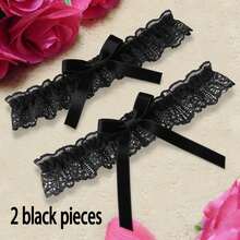 Lace Trim Princess Style Thigh Garter, Suspender Accessories, Choker & Leg Warmers, Bridal Wedding Stockings - Black - View 11