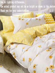 3pcs Yellow Floral Duvet Cover Set (1 Duvet Cover + 2 Pillow Shams, Comforter Not Included), Cute Fresh Pastoral Style, Made Of Polyester, Comfortable And Breathable, Suitable For All Seasons, Applicable For Bedroom, Home Decor, Dorm Bedding, Dorm Decoration, Elegant Bedding. - Multicolor - View 7