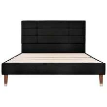 Upholstered Double Bed With Slatted Base, 140x200cm Upholstered Bed Frame With Headboard, In Black Linen, For Adults And Teenagers (With Spring Mattress) - Black - View 4