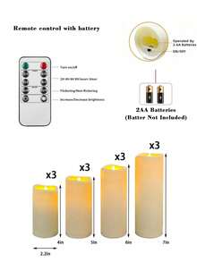 [Weddings & Festivals] 12-24 Ivory Electronic Candles, Available In 4 Sizes (5.5cm Width, 10/12/15/17.5cm Height), With Remote Control, Timer, Brightness Adjustment, And Blinking Effects. Suitable For Lighting Decorations, Home Décor, Festivals, Weddings, Novelty Lighting, And Candlelight Dinners. - 杏色 - 查看 8
