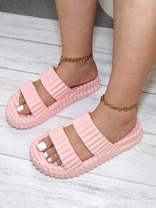 女士夏季双带高弹EVA软底浴室淋浴室内家居拖鞋 - 粉色 - 查看 4