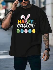 Felices Pascuas, Orejas de Conejo, Nueva Camiseta de Manga Corta para Hombre para Verano, Moda de Verano, Camiseta Básica Estampada para Hombre, Top Casual Versátil y Transpirable de Cuello - Blanco - Ver 11