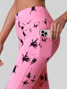 Sodalemon Leggings tie dye pour femmes à taille haute, pantalon de yoga, leggings de sport pour la gym avec poches latérales, collants de sport - Rose bonbon - Voir 8