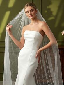 1pc 2m Long Glitter Bridal Veil With Train, Suitable For Women's Cathedral Wedding, Wedding Photography - Multicolor - View 5