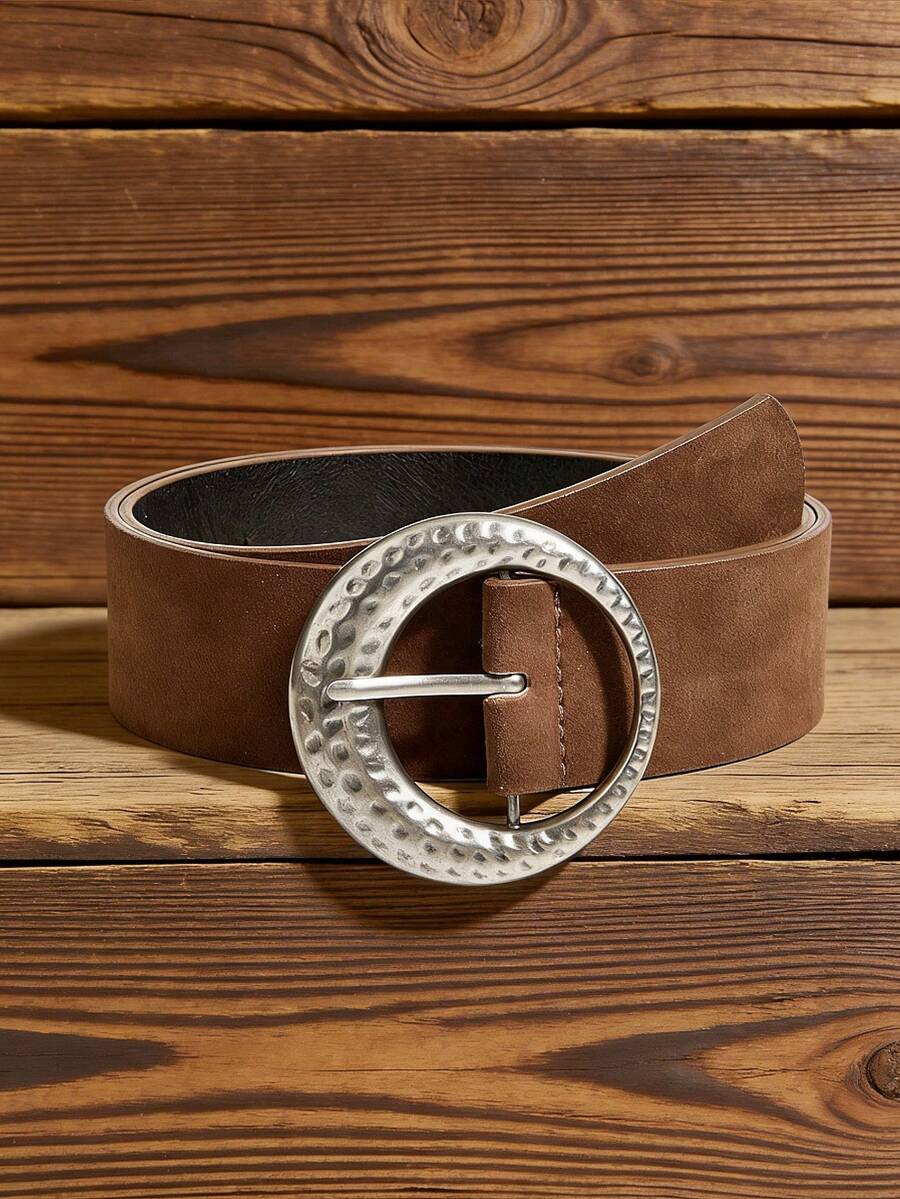 1条女士腰带，波西米亚风腰带，牛仔风腰带，西部风腰带，Y2K波西米亚复古极简银色月牙形扣中等宽度咖啡色麂皮腰带，可搭配裤子、衬衫、毛衣、外套，适合派对、日常通勤、节日和生日礼物 - 棕色 - 查看 1