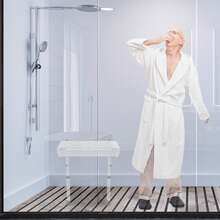 Folding Shower Seat, Wall-Mounted, Foldable Shower Seat, Height-Adjustable Shower Chair 42-52 Cm, Shower Stool With Non-Slip Feet, Aluminum Alloy, Bath Stool, Folding Seat - C - View 8