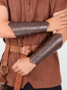 3件套中世纪文艺复兴骑士半肩仿皮斗篷，含腕带，适合维京市场、LARP角色扮演服装、万圣节 - A - 查看 15