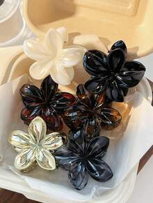 3/6件套春夏时尚百搭雏菊、鲨鱼、甜美波西米亚风大理石纹发夹，适合各种场合（豹纹、黑色、金色）度假发饰沙滩爪夹夏季沙滩发夹 - 彩色 - 查看 9