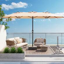 Sombrilla rectangular de 4,5 metros con base para balcón, ideal para exteriores, de doble cara, ideal para piscinas, patios y jardines, con luces. - A - Ver 1