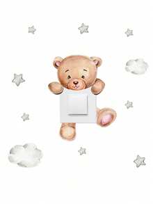 1pc New Cartoon Bear, Giraffe, Star, Elephant, Cloud Switch Sticker, Wall Decal For Bedroom, Living Room Decoration - Multicolor - View 9