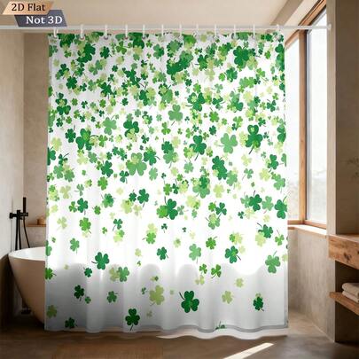 1 pieza Cortina de ducha con estampado de trébol fresco del Día de San Patricio, de poliéster multicolor impermeable, sin necesidad de perforación, adecuada para la decoración del baño, divisor de bañera, decoración de dormitorio, para niños y niñas, disponible en tamaños grandes y pequeños, accesorio de baño romántico, lujoso y acogedor