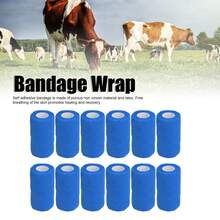 Paquete de 12 vendas elásticas autoadhesivas de látex natural, adecuadas para vacas, perros y caballos, 10 cm, color azul - Azul - Ver 4