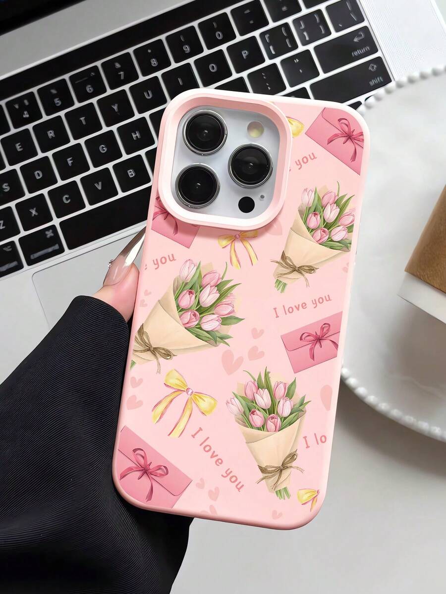 1个极简蝴蝶结标语设计粉色液态软边手机壳，兼容 16/16Pro/16Plus/15/15ProMax/15Pro/11/12/13/14ProMax/11Pro/11ProMax/12Pro/12ProMax/13Pro/13ProMax/14Pro/14ProMax，创意高级质感 - 彩色 - 查看 1