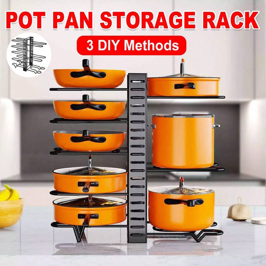 Aimall Multi Layer Storage Rack For Pots, Kitchen Pot Lid Rack, Adjustable Pot Rack, Storage Rack, Vertical Multifunctional Countertop Storage Rack - Black - View 1