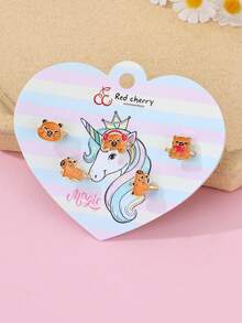 5 pièces/set Bagues réglables en alliage de zinc de design de capybara coloré, bijoux mignons convenant pour le port quotidien et décontracté des enfants - Taille Unique - Voir 3