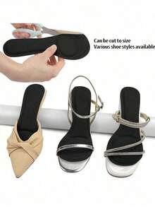 1 Pair Women's Sweat-Absorbing Anti-Slip Sandal Insoles, Self-Adhesive Breathable 3/4 Pad, For Women Heels, Women Shoes, Kitten Heels  Beach    Buckle  Flowers - 黑色 - 查看 7