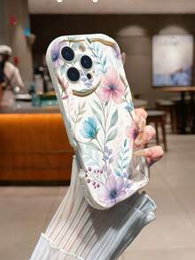 Cream Textured Wavy Edge Glossy Floral Protective Phone Case Compatible With IPhone 17pro/17Air /17/17promax16/11/16pro/16plus/16promax/16e/15Promax/13/14/12/XS/XR/7G/8P, Compatible With Samsung Galaxy 11/12Pro/12/12X/13Pro/14Pro/15Pro/, Compatible With Redmi 10/9/Note9/12c/Note11pro/Note8Pro - Multicolor - View 2