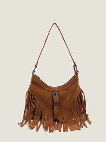 1 Piece Of Women's Bag, Brown, Retro Tassel Crescent Bag, Bohemian Style Crescent Bag, Western Style Tassel Shoulder Bag, Retro Brown Crossbody Bag, Women's Shoulder Bag - Brown - View 2