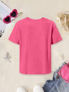 Bộ đồ hè thường ngày 2 món cho bé gái tuổi teen, áo thun ngắn tay và quần legging in số thời trang, phù hợp cho mùa xuân/hè, đi học, dã ngoại/ở nhà/du lịch. - Màu Hồng Tươi - Xem 6