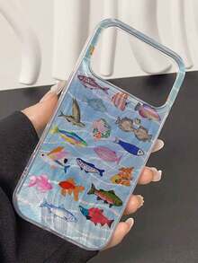 Ocean 1件装极简鱼纹防水、防指纹、防刮透明IMD软面光滑手机壳，兼容 16/16 Plus/16 Pro/16 Pro Max - 彩色 - 查看 3