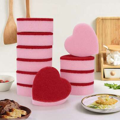 3/5/10-Pack Heart-Shaped Kitchen Cleaning Sponges & Scrubbers - Kitchen & Dishwashing Sponges - Suitable For Kitchens, Bathrooms, Dishwashing, And Restaurants - Cleaning Tools & Scrub Sponges