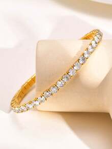 1pc Fully Paved Sparkling Zirconia Tennis Bracelet, Unisex Elegant Tennis Chain Single Row Minimalist Versatile Fashionable Jewelry - Tennis Bracelet - View 8