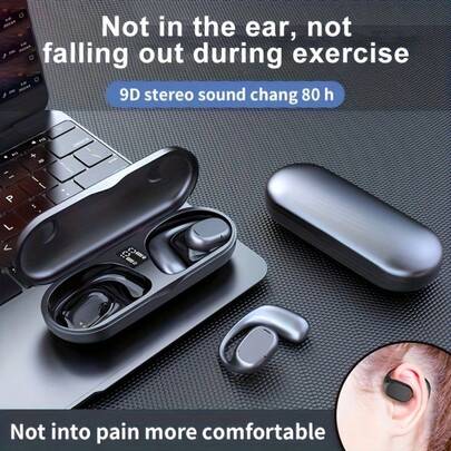 80-Hour Battery Life Comfortable Clip-On Headphones, Non-In-Ear Design Suitable For Sports And Travel