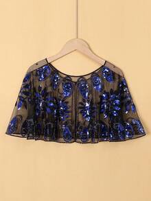 1pc Sequin Shawl Collar Mesh Yoke Top - Multicolor - View 7