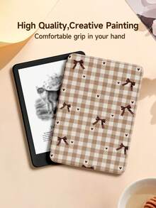 1 件装时尚蝴蝶结爱心格子图案保护套，适用于 Kindle 2024、Kobo、Kindle NK 11/Kindle 儿童版/Kindle Paperwhite 5，电子书阅读器保护套，带自动唤醒/睡眠功能，轻巧便捷，完美贴合，保护您的阅读设备。 - 彩色 - 查看 3