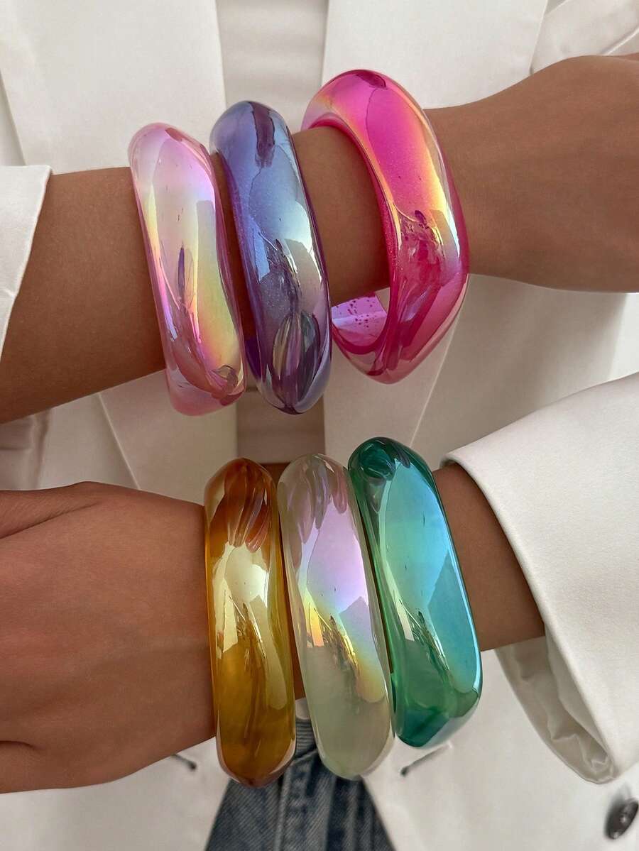 1pc Bohemian Geometric Asymmetrical Arc-Shaped AB Color Resin Cuff Bracelet, Luxurious Casual Party Unisex Wedding Holiday Versatile Charm Resin Bracelet Gift (Slight Color Variation Due To Lighting And Minor Flaws Is Normal) - Bracelet - View 1