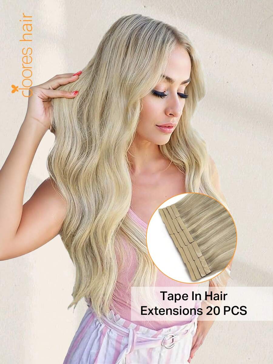 DOORES 50g 20片式膠片接髮 100%人髮 Remy Hair 灰金色至金blonde與鉑金 blonde 耐熱可捲可染 無縫膠片接髮 增加髮量