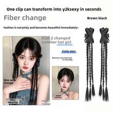 Hair Accessories Wig - Boxing Braid With Ribbon Bow [dark Brown] One Pair - View 6