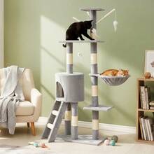 New Cat Playground, Cat Tower, Cat Climbing Frame, Sturdy Indoor Toy, Multi-Layer Stable Cat Nest, Durable Cat Scratching Post - Light Grey - View 3