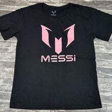 Lionels Messis Kid's Soccer T-Shirt Size XL Adult Small Black Tee W Pink Print. - 黑色 - 查看 1